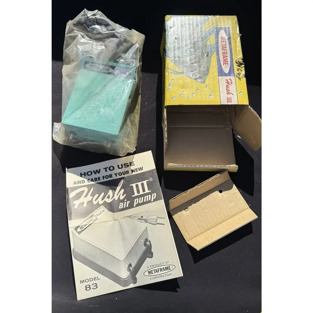 New Vintage Metaframe Hush III Aquarium Air Pump Original Box & Manual Works To9